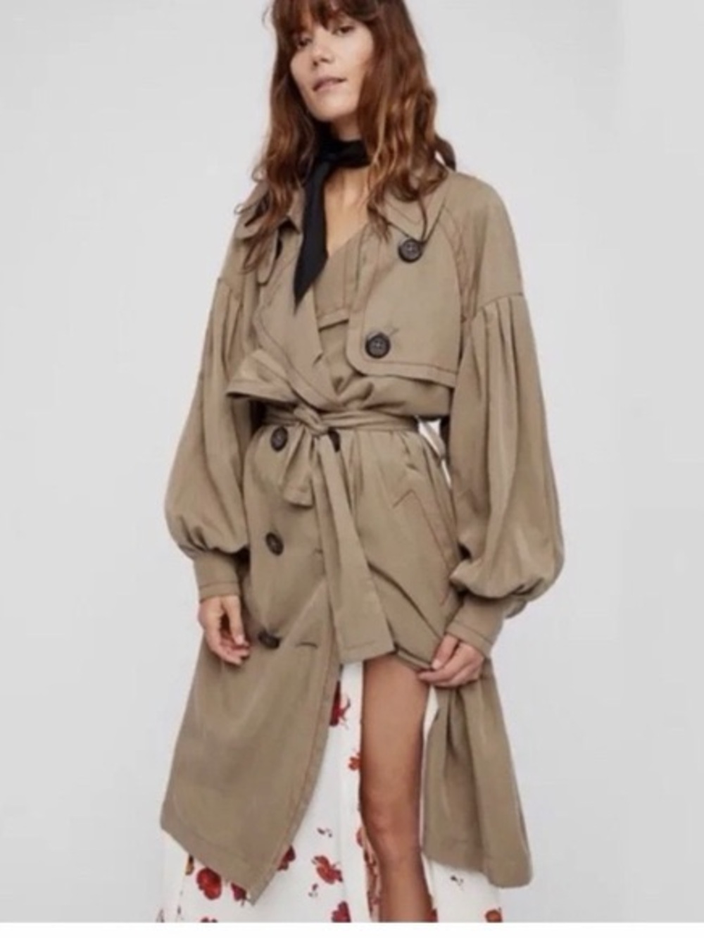 Free People Beige Trench Coat with Red Lining - Women’s Belted Trench - Picture 14 of 14
